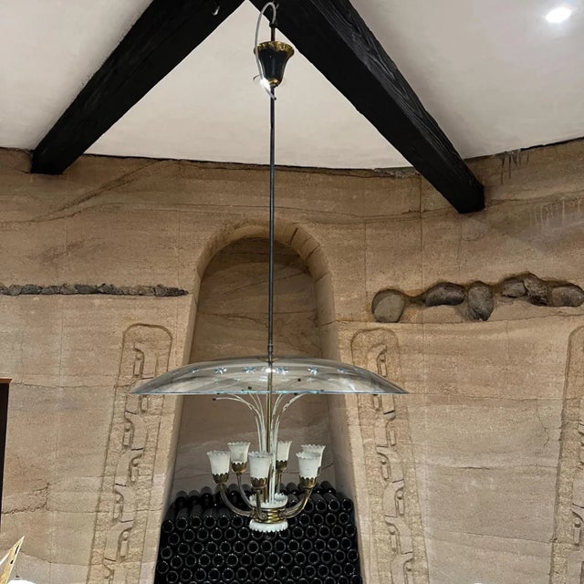 1950s Fontana Arte Cut Glass Chandelier Style of Max Ingrand Italy For Sale - Image 13 of 13