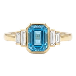 Swiss Blue Topaz Engagement Ring | Emerald Cut Blue Gemstone Ring Us 7 For Sale