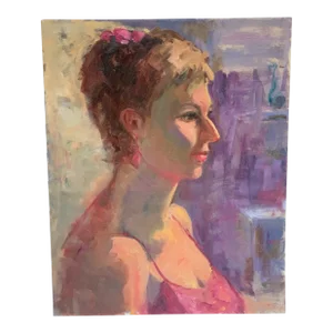 Vintage Original Canvas Portrait Painting of a Woman