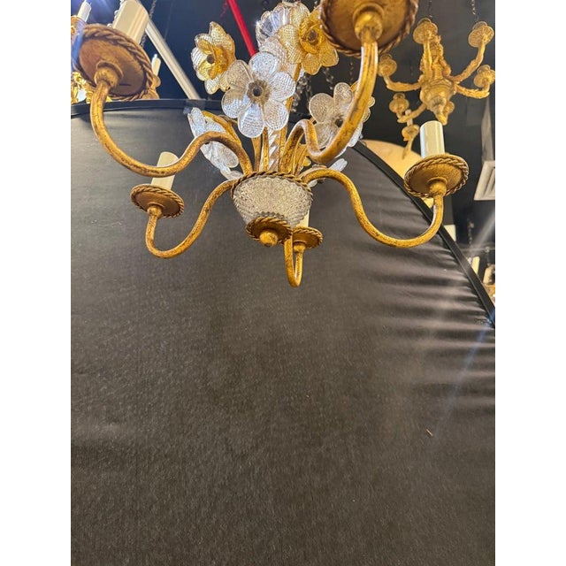 1930s 1930 French Chandelier With Murano Glass Flowers 5 Lights For Sale - Image 5 of 5