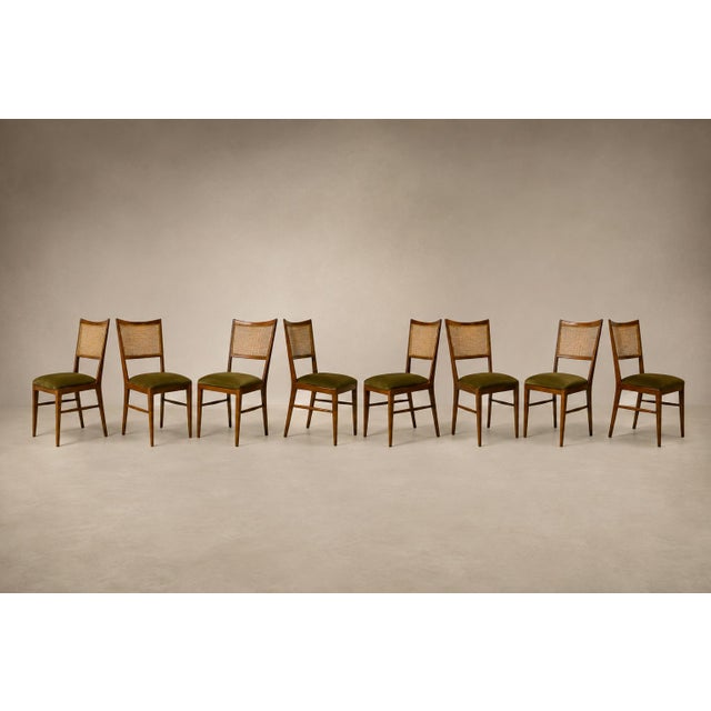 Set of Eight Brazilian Modern Dining Chairs in Caviúna, Cane & Warm Olive Mohair, 1960s For Sale - Image 4 of 18