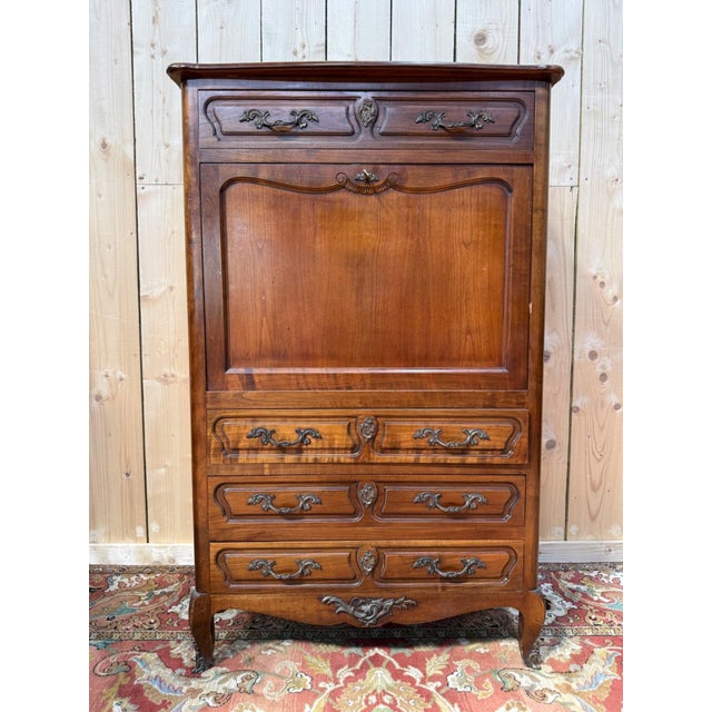 Louis XV Style Drop-Front Secretaire Desk in Cherry Wood, 1950s For Sale - Image 11 of 11