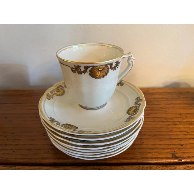 Traditional 1980s Bernardaud Limoges Porcelain Ventadour Pattern Cups and Saucers Set- 16 Pieces For Sale - Image 3 of 7