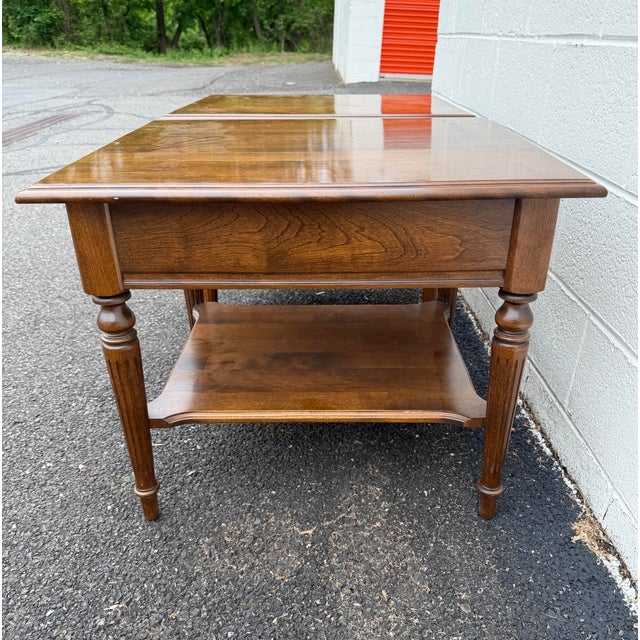 Ethan Allen Vintage Ethan Allen Pair of Traditional Style Solid Wood 2 Tier Nightstands Bed Side Tables. For Sale - Image 4 of 12