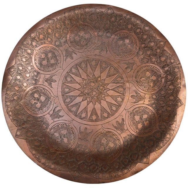 Mid 20th Century Mid 20th Century Moroccan Engraved Copper Tray For Sale - Image 5 of 9