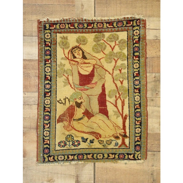 Beige Antique Tabriz Pictorial Rug - 01'08 X 02'06 For Sale - Image 8 of 9
