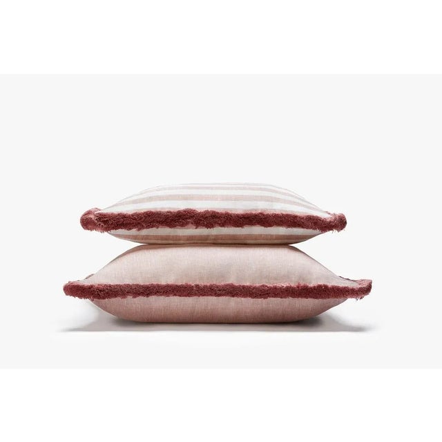 White with Light Pink Fringes Happy Linen Pillow by LO DECOR for Lorenza Briola For Sale - Image 3 of 6
