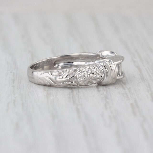 Silver 0.25ctw Diamond Wedding Ring 14k White Gold Floral Stackable Anniversary Band, Size 6.5 For Sale - Image 8 of 8