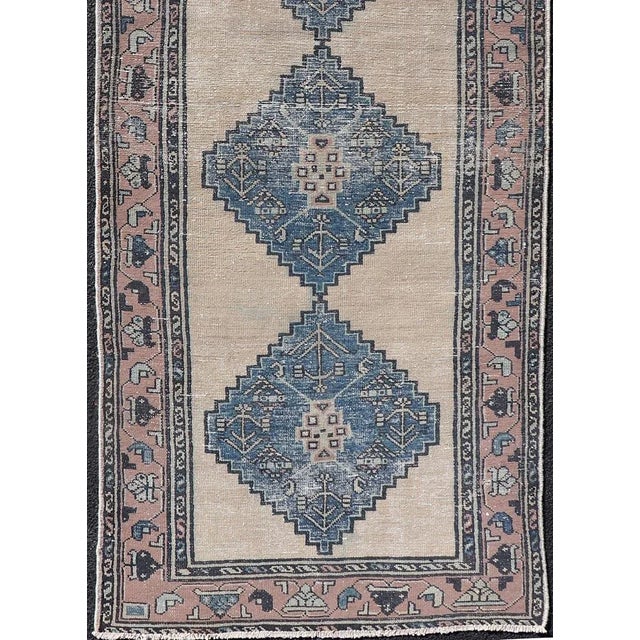 Vintage Persian Hamadan Distressed Runner With Medallion Design in Navy Blue Keivan Woven Arts For Sale - Image 9 of 11