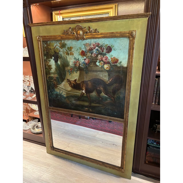 French 19th Century French Napoleon III Trumeau Mirror With Aesop’s “The Fox and the Grapes” Oil Painting, C. 1860 [Ks] For Sale - Image 3 of 11