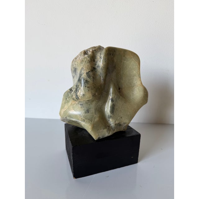 1980’s Vintage Carved Abstract Marble Sculpture on Black Wood Base, Unsigned For Sale - Image 4 of 11