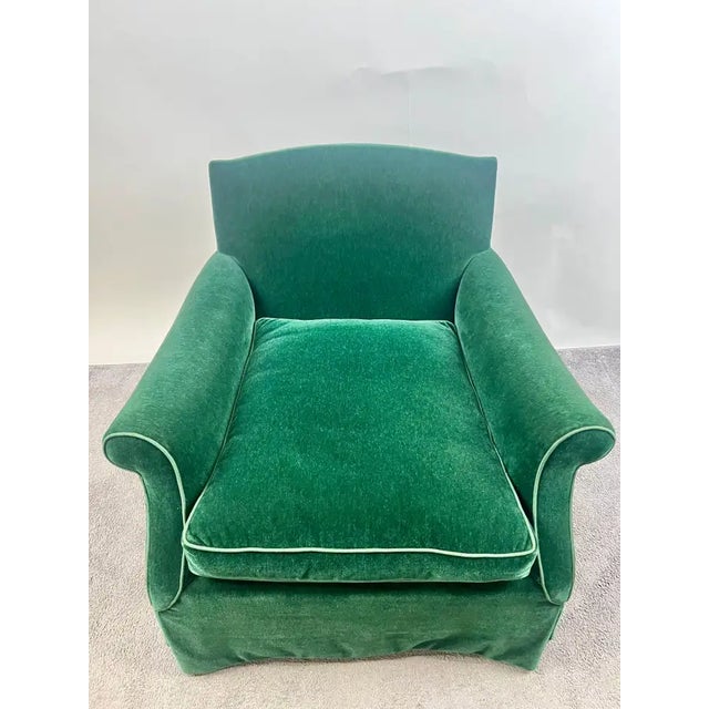 Hollywood Regency Style Custom Overstuffed Emerald Velvet Armchair For Sale - Image 14 of 17
