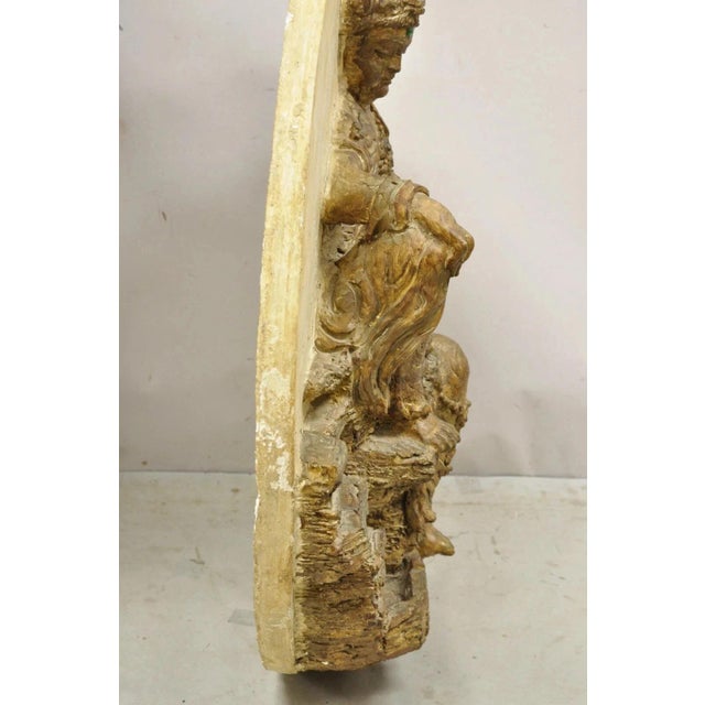 Gold Vintage 43" Fiberglass Kuan Shih Yin Buddha Relief Round Wall Art Sculpture For Sale - Image 8 of 12