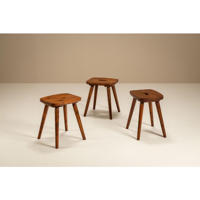 Stools in Stained Pine, 1960s, Set of 3 For Sale - Image 4 of 9