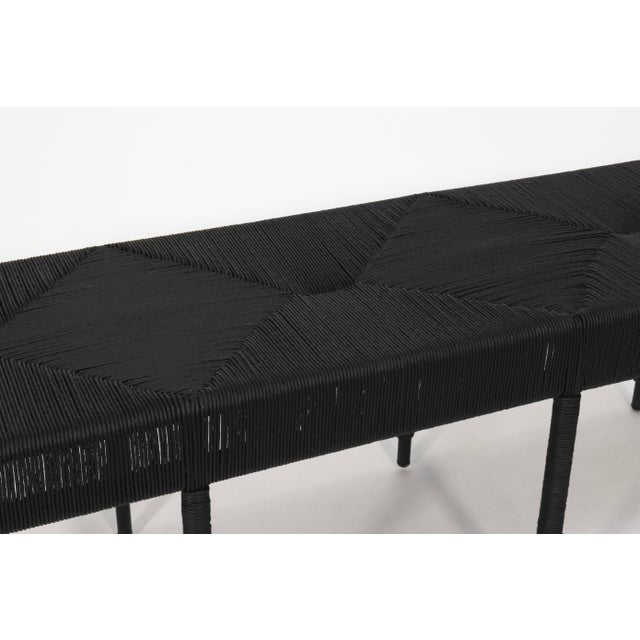 Late 20th Century Indoor & Outdoor Low Profile Woven Black Rattan Bench For Sale - Image 5 of 6