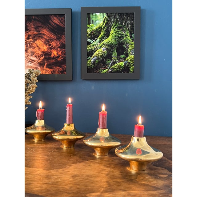 Brass Hein Studio Solid Brass Candle Holders Set of 4, Scandinavian Modern Candlesticks For Sale - Image 8 of 17