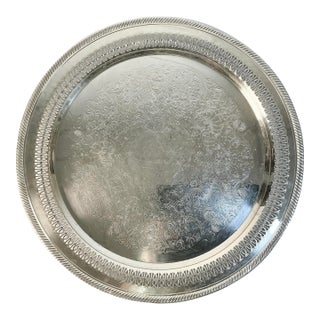 Mid-Century Baroque Hollywood Regency Chippendale Wm Rogers Reticulated Etched Silverplate Tray For Sale