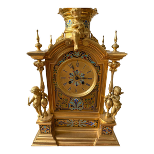 Antique Ormolu and Champleve Enamel Mantel Clock by Le Roy Et Fils