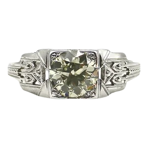 18K White Gold Diamond Art Deco Engagement Ring Size 6.5