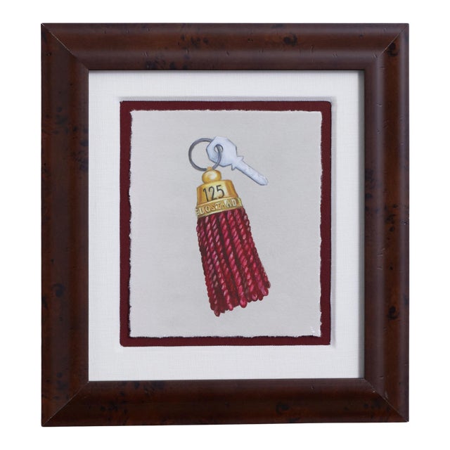 "The Key to Gstaad Palace" Oil Pastel Drawing in Burl Wood Frame For Sale