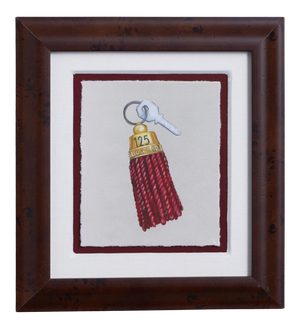 "The Key to Gstaad Palace" Oil Pastel Drawing in Burl Wood Frame