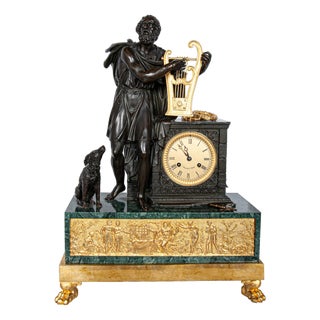 Antique French Empire Gilt Bronze & Marble Statue Clock of Homer by Ravrio 1810 For Sale