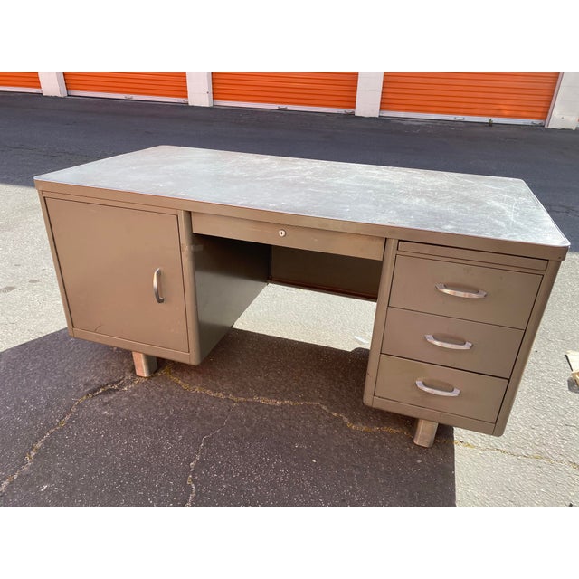 Vintage Mid Century Modern Metal Tanker Desk For Sale - Image 12 of 12