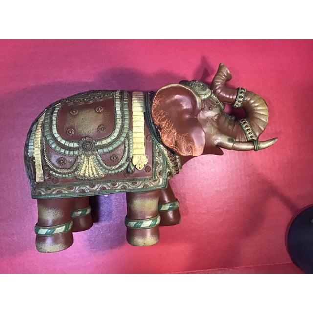 Large Ornate Elephant Sculpture- Hand-Painted Global Decor, 10”(h) X 15”(l) For Sale - Image 4 of 6
