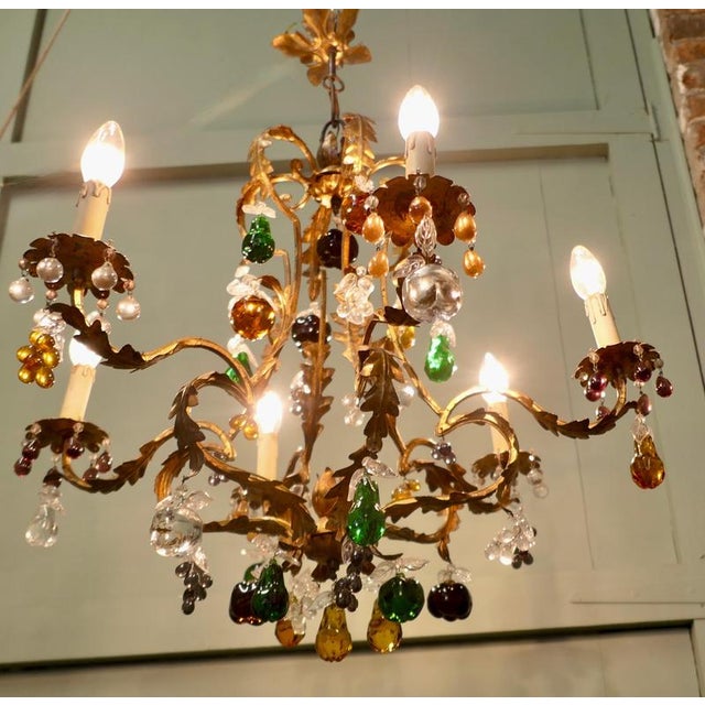 1920s 6 Arm Crystal Chandelier with Coloured Fruits, 1920 For Sale - Image 5 of 8
