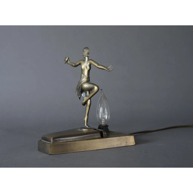 1930s Loevsky & Loevsky Art Deco Nude Lady Holding Bird Lamp For Sale - Image 4 of 12