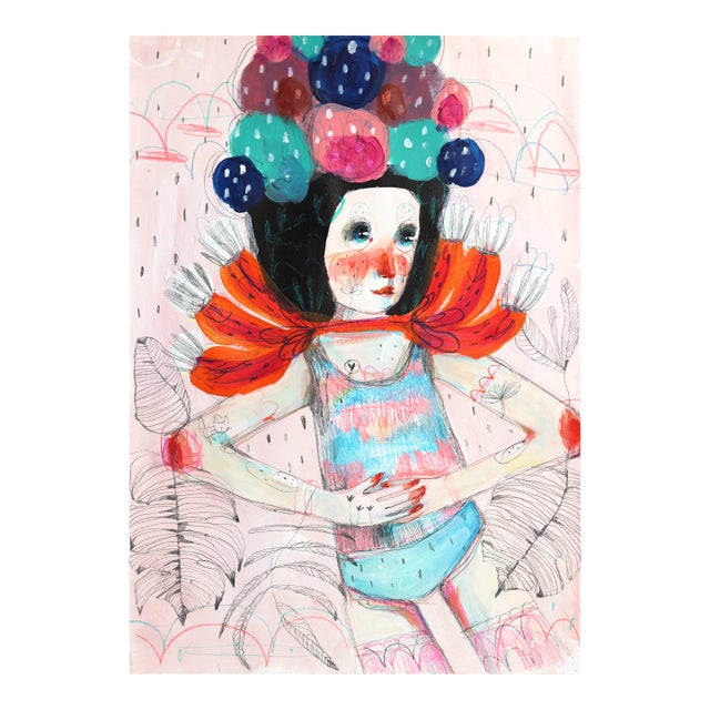 Peeled Elbows and Colored Confetti - Fantasy Figurative Artwork on Paper Original Artwork by Silvia Pavarini For Sale