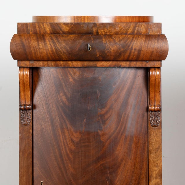 Early 19th Century Pair 19th Century Danish Biedermeier Mahogany Column Cabinets With Bowfront Doors For Sale - Image 5 of 12