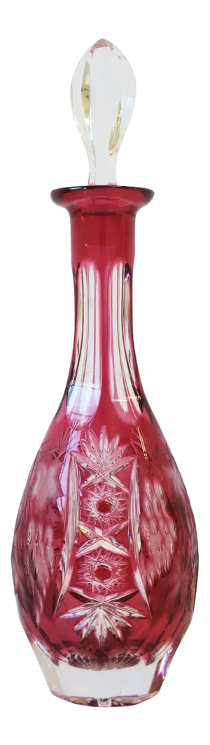 Cut Crystal Red Spirit Liquor Decanter Barware, West Germany