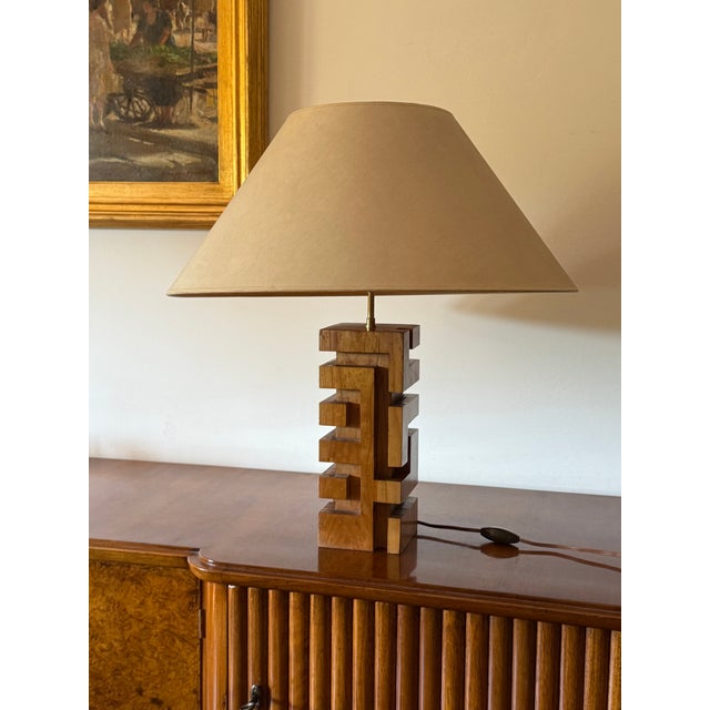 Hollywood regency wood table lamp base France 1970s wood, brass Lampshade included Lamp base: H 40 cm x 12 × 12 cm H. with...