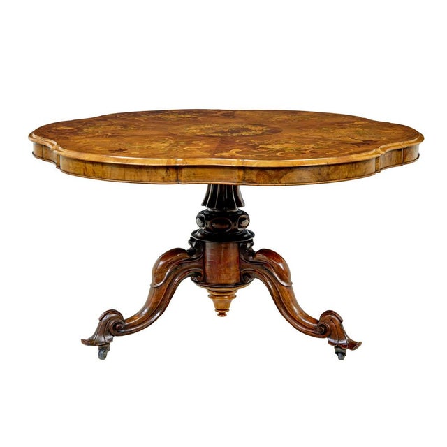 19th Century Carved Walnut Marquetry Center Table, 1870 For Sale - Image 11 of 16