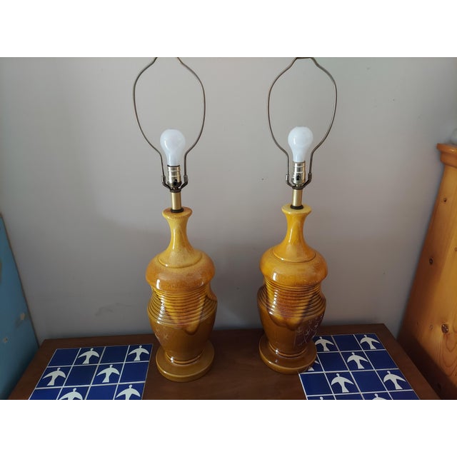 Mid-Century Modern Pair of 1960s Mid Century Modern Drip Glaze Lamps For Sale - Image 3 of 12