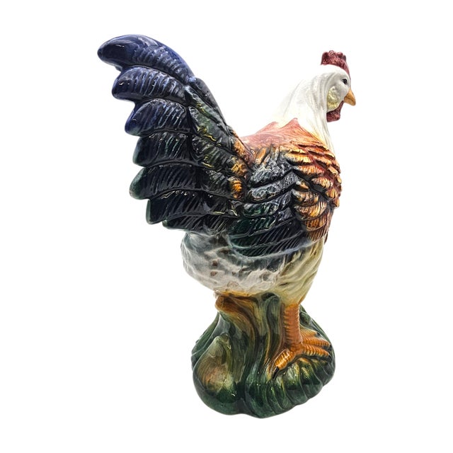 Late 20th Century Italian Ceramic Rooster & Hen Pair 20" | Hand-Painted Signed Italy For Sale - Image 5 of 16