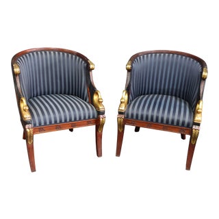 Regency Style Solid Mahogany Swan Carved Club Chairs - a Pair For Sale