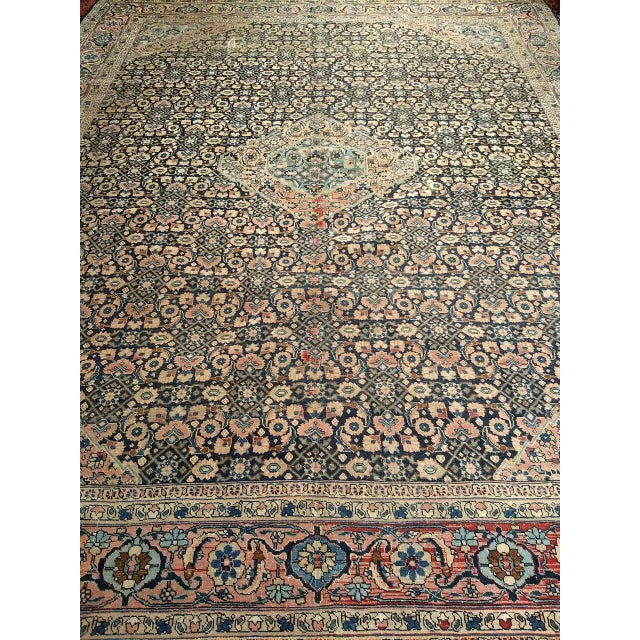 Antique Persian Tabriz Mahi Rug, Hand-Knotted Wool, Herati Geometric Pattern, Navy & Pale Red, 9x12 For Sale - Image 11 of 15