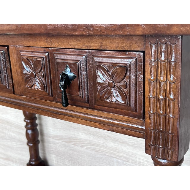 Early 20th Century Spanish Console Table With 2 Drawers and Turned Legs For Sale - Image 6 of 9