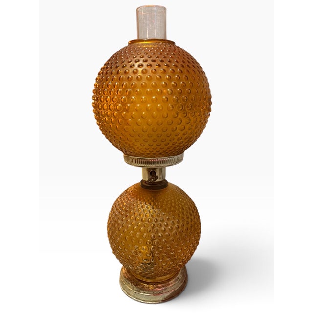 Hollywood Regency Vintage Amber Hobnail Double-Globe Gone With the Wind Parlor Lamp For Sale - Image 3 of 5