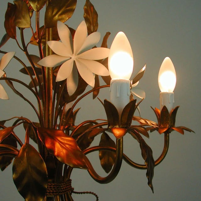 Mid-Century 5-Light Gilt Leaf & White Blossom Chandelier by Hans Kögl, 1970s For Sale - Image 11 of 18