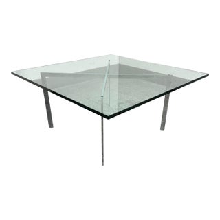 Mies Van Der Rohe for Knoll Studio Tempered Glass + Chrome Square Coffee Table For Sale
