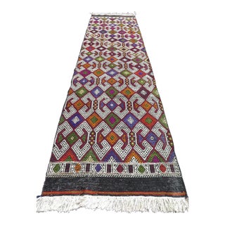 1960s Embroidered Kilim Runner Rug -28"x104" For Sale
