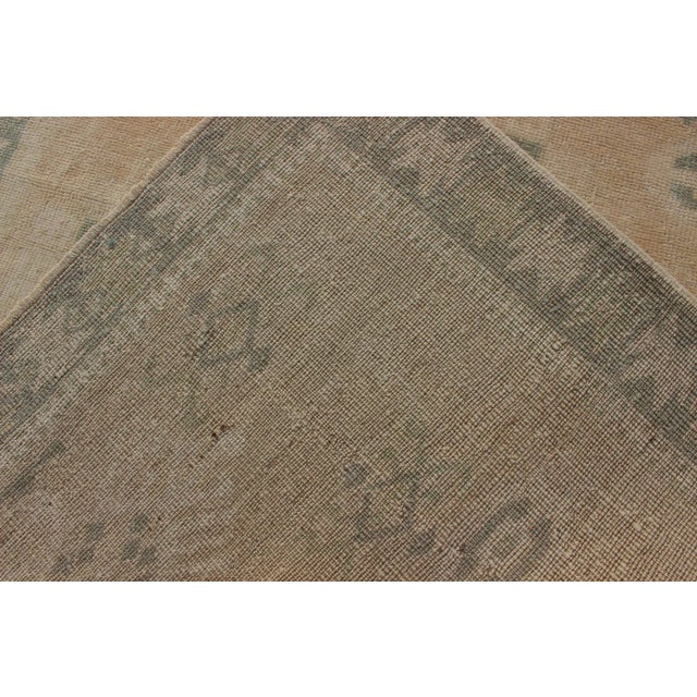Vintage Hand Knotted Oushak Rug With Central Medallion Warm Tones With Green Tones For Sale - Image 10 of 11