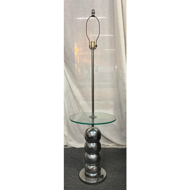 1960-70s George Kovacs Stacked Chrome Ball Floor Lamp With Integrated Glass Table, Unmarked For Sale - Image 12 of 12