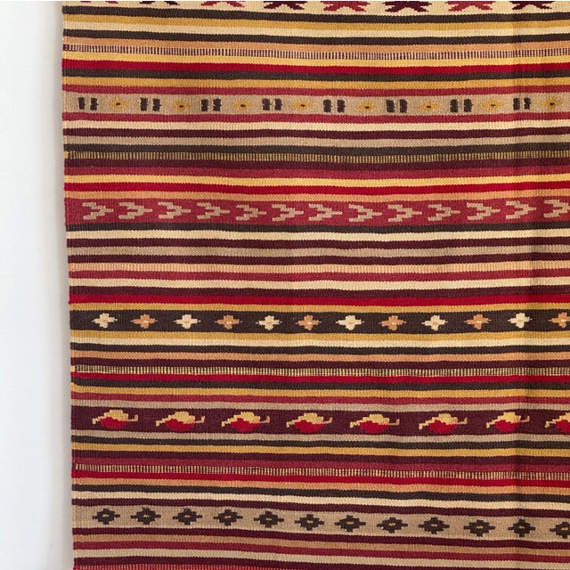 Large Indian Beige Rug with Red, Yellow and White Stripes and Geometric Borders, 1980s For Sale - Image 9 of 18