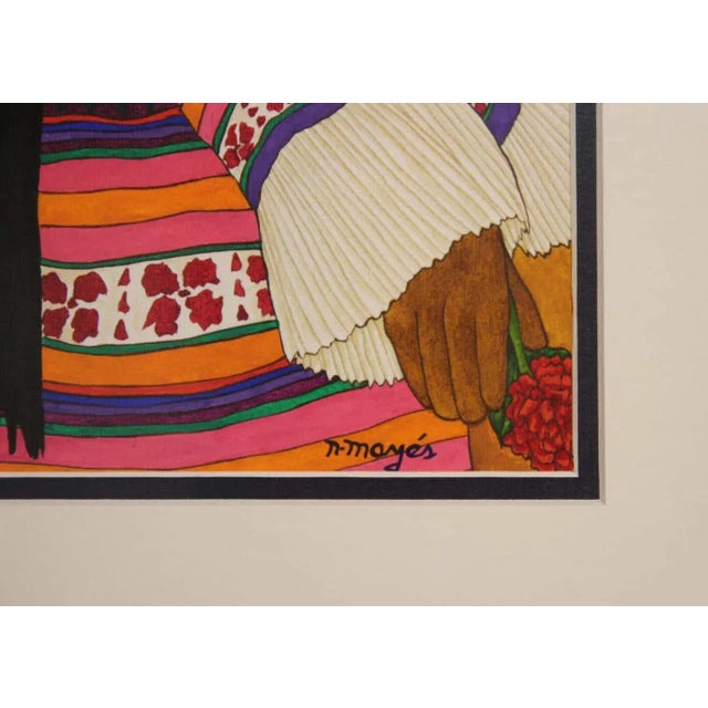 Nadine Mayes Colorful Watercolor Portrait of Seated Female in Pink and Orange Striped Dress 1990s For Sale In Houston - Image 6 of 11