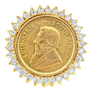 South African Coin Ring with Diamond Halo .66cttw, Size 8