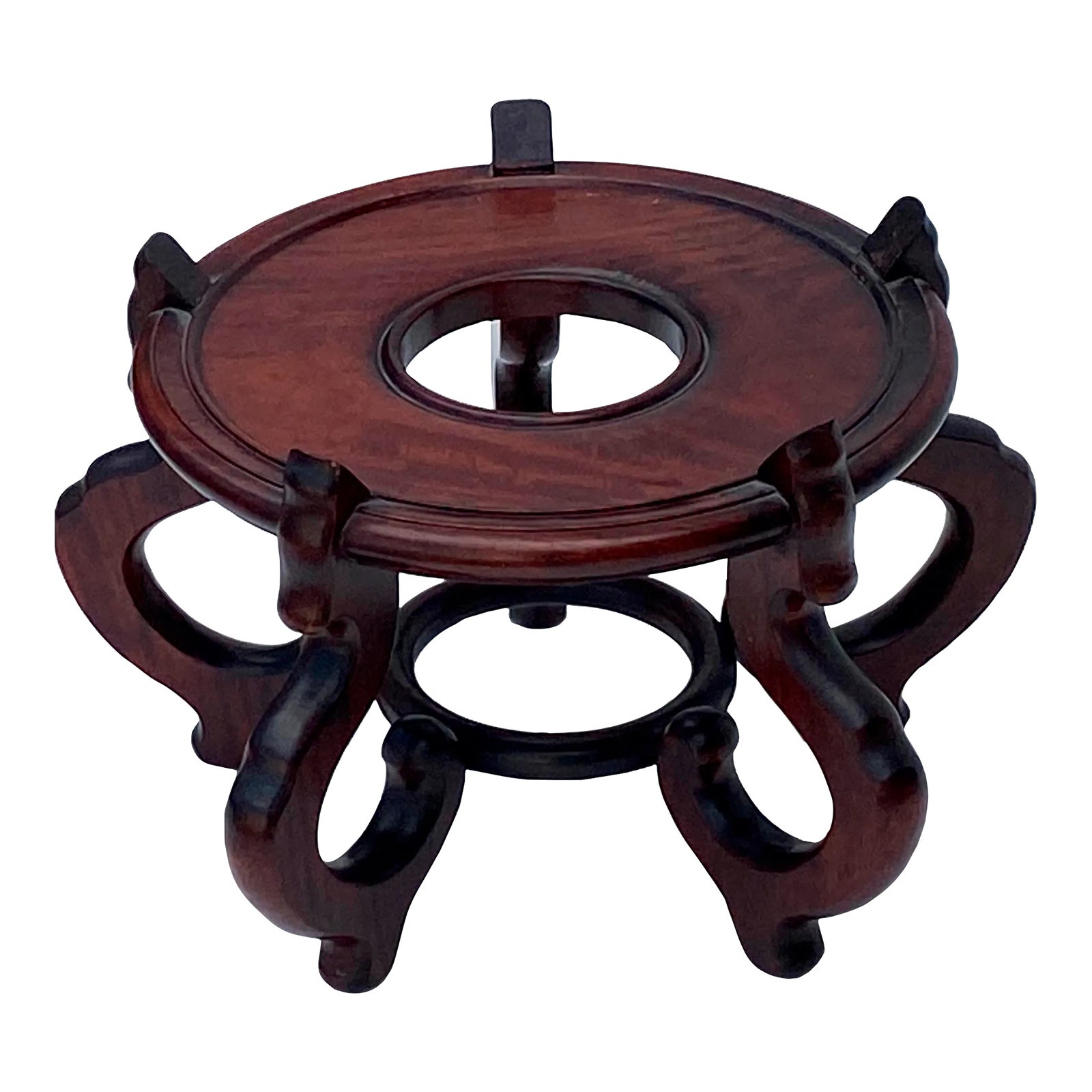 Chinese Brown Wood Round Table Top Stand Display Easel 10" Chairish